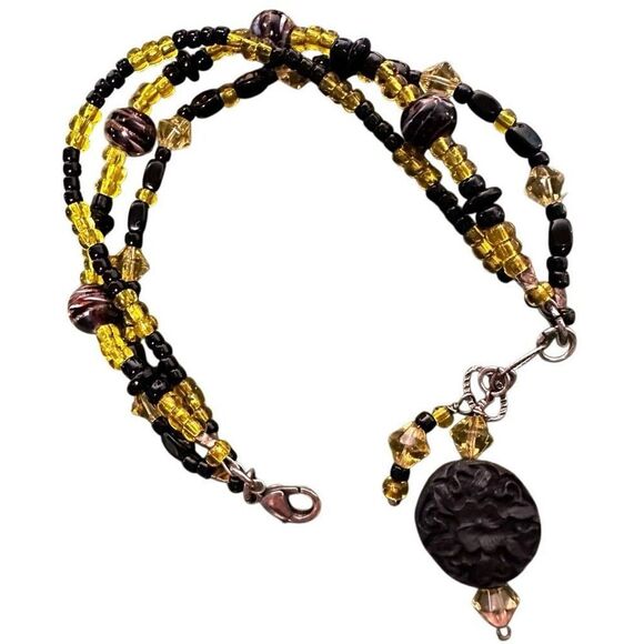 Black and yellow beaded multi strand bracelet - Picture 1 of 6